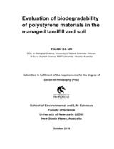 Evaluation of biodegradability of polystyrene materials in the managed landfill and soil / Hồ Thanh Bá