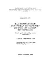 Đặc điểm ngôn ngữ của văn bản tin tiếng Việt (so sánh với văn bản tin tiếng Anh) / Phạm Hữu Đức ; Người hướng dẫn khoa học Đặng Ngọc Lệ