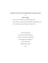 Trade effects of the WTO and anti-dumping policy in developing countries : a thesis submitted to the Faculty of the Graduate School of the University of Colorado in partial fulfillment of the requirements for the degree of Doctor of Philosophy Department of Economics