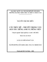 Cấu trúc đề - thuyết trong văn bản tin tiếng Anh và tiếng Việt / Nguyễn Thị Thu Hiền ; Người hướng dẫn khoa học : Trịnh Sâm
